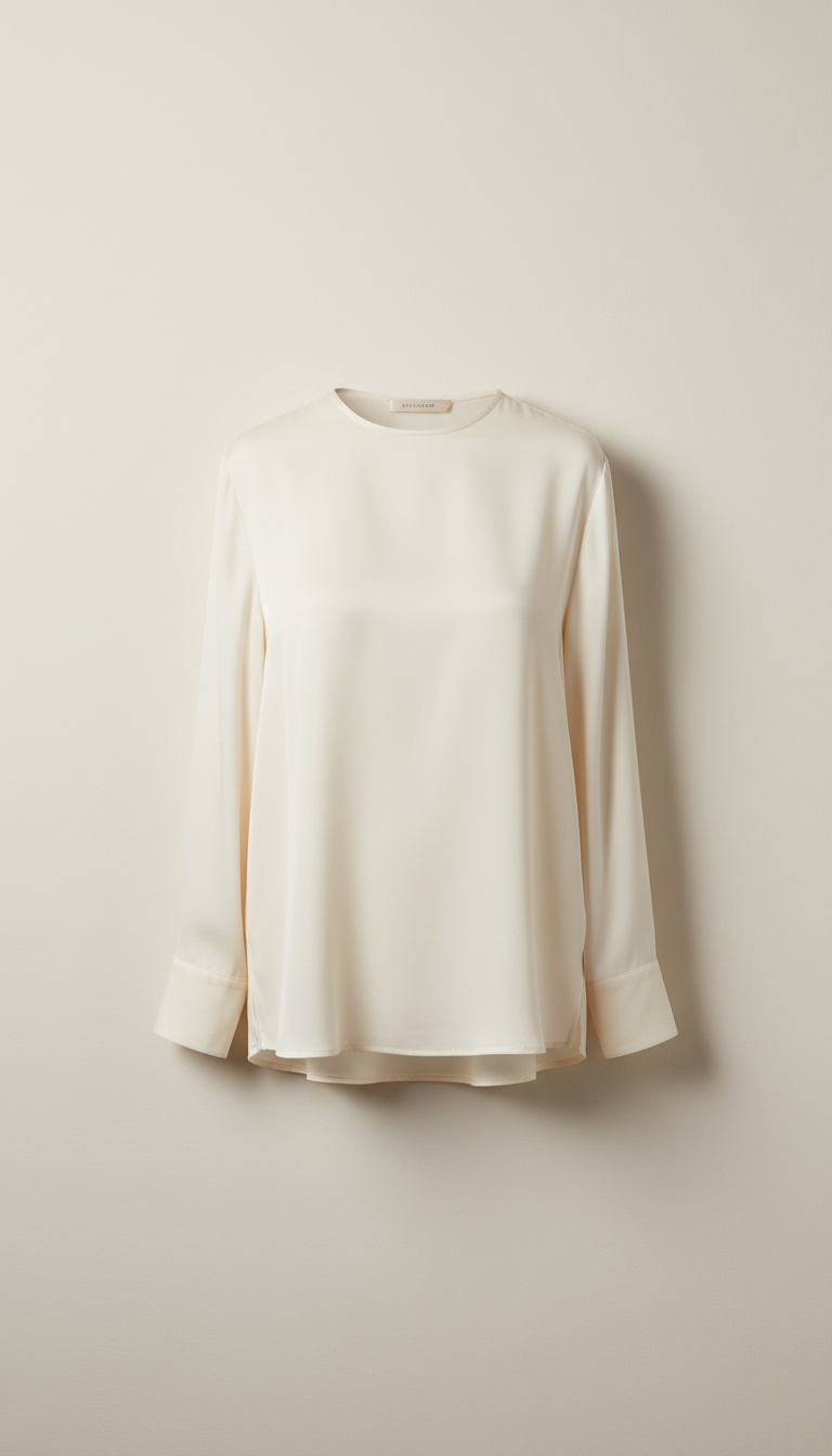 Blusa de seda sintética crema caída sutil